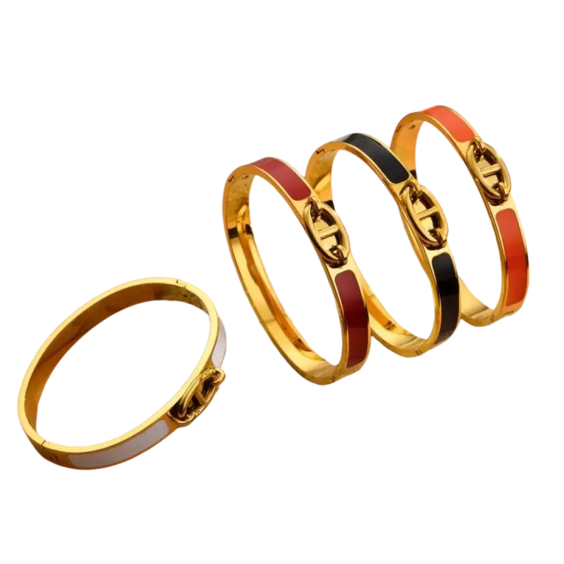 Women h bangle gold enamel minimalist bracelet featuring gold-tone bangles with enamel inlays and interlocking logo clasp