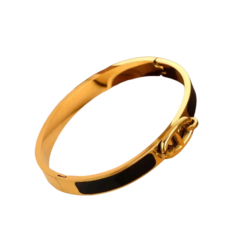 Women h bangle gold enamel minimalist bracelet with gold-tone and black inlay bangle fashion bracelet in wooden box
