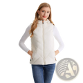 Cream-colored quilted puffer vest with hood and front zipper designed as women heated 11 zone winter outerwear