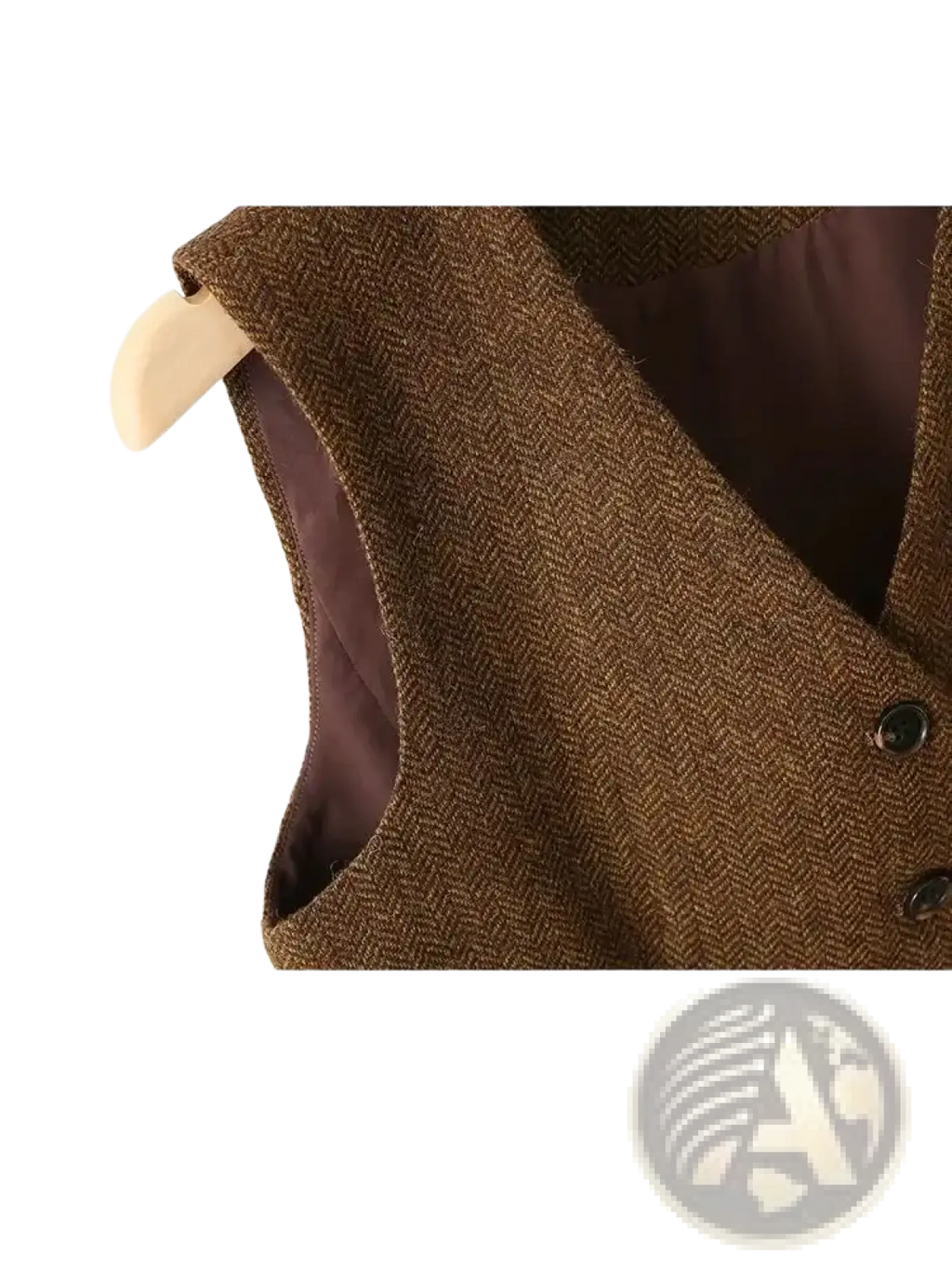 Women herringbone wool vest tailored slim fit in brown with dark brown satin lining and black buttons