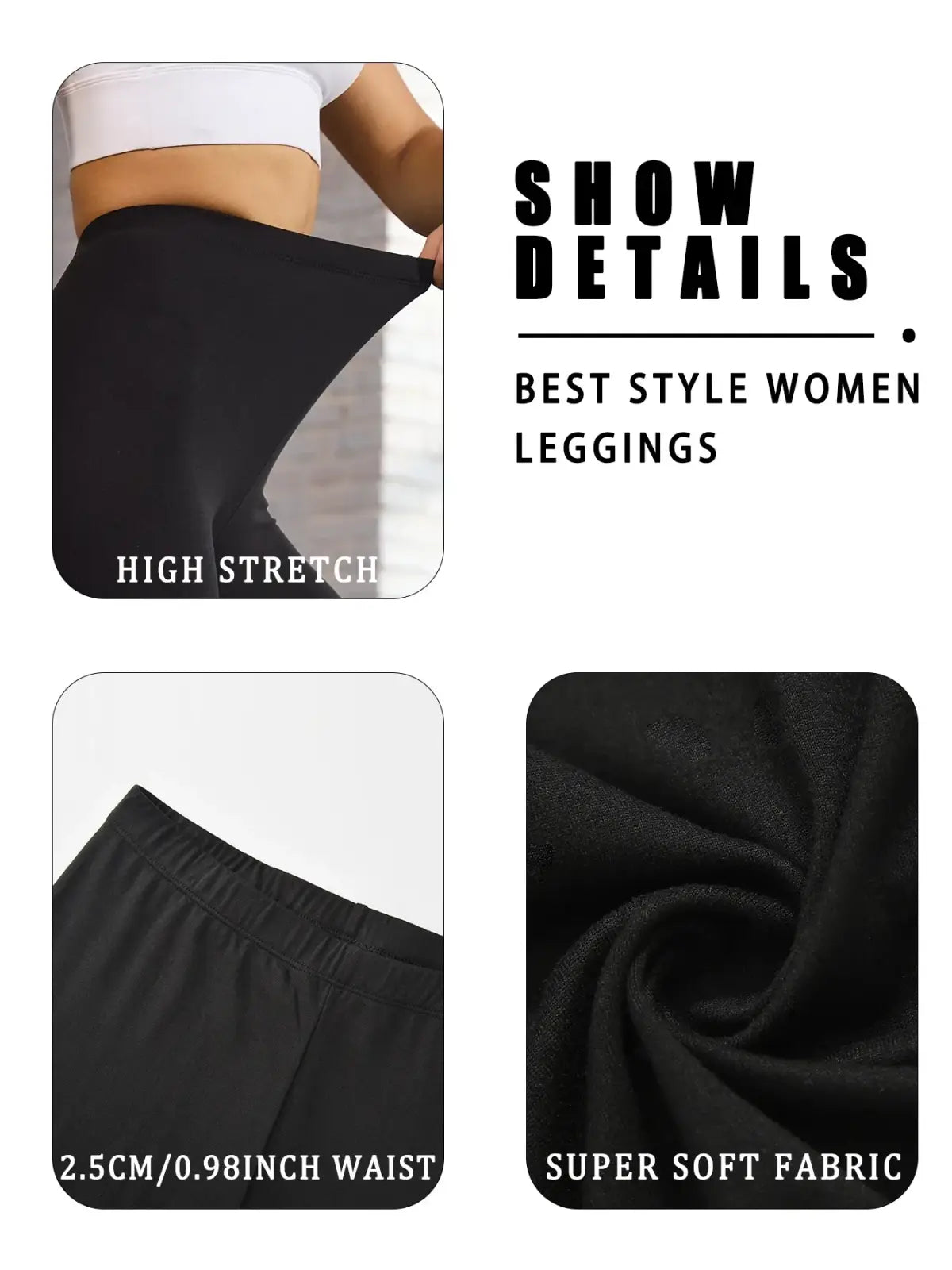 Black women high stretch workout leggings with 2.5cm waistband and super soft fabric for stylish wear