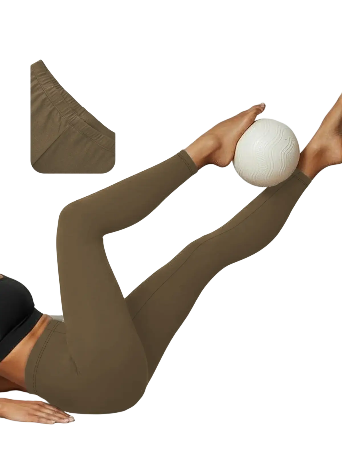 Olive green women high stretch workout leggings with tummy control and a 2.5cm waistband shown from the back