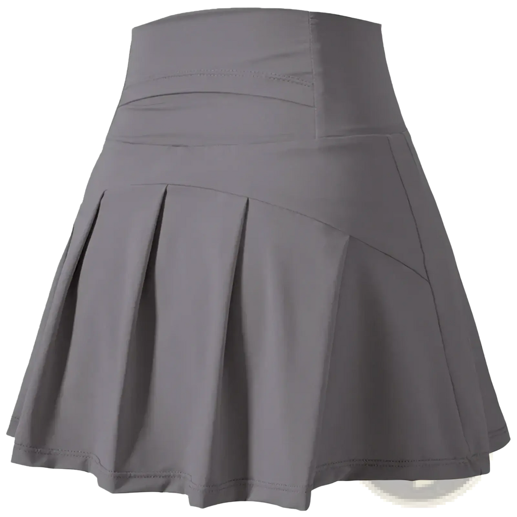 Women high waist gray pleated tennis skirt made of smooth stretchy quick dry fabric for athletic use