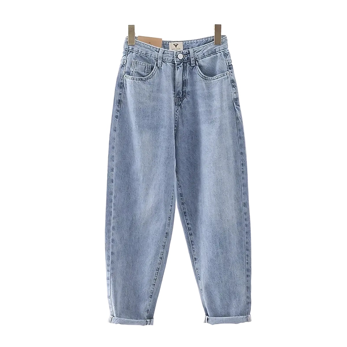 Women high waist light wash baggy denim jeans made of light-wash denim with a relaxed tapered fit
