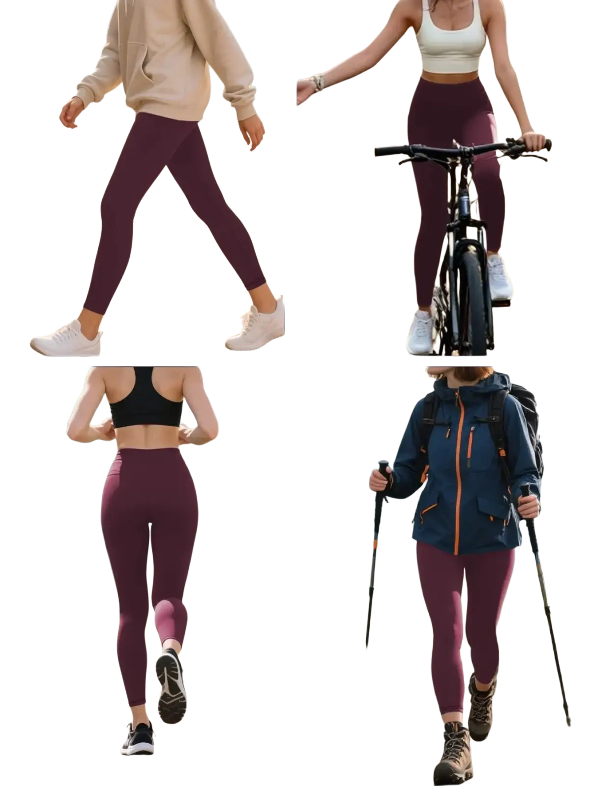 Deep purple high waist pocket fitness leggings made from stretchy athletic fabric for women