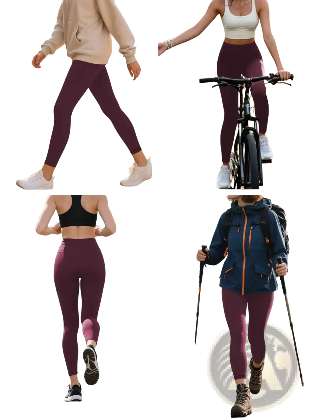 Deep purple high waist pocket fitness leggings made from stretchy athletic fabric for women