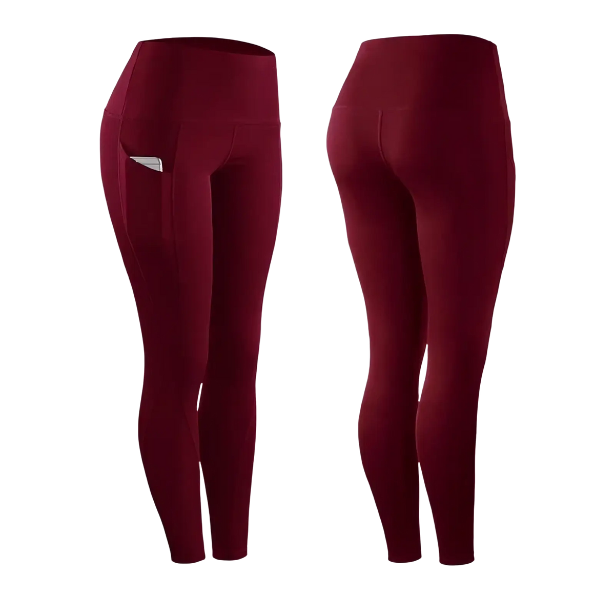Maroon high waist yoga leggings with side pockets designed for women providing comfort and functionality