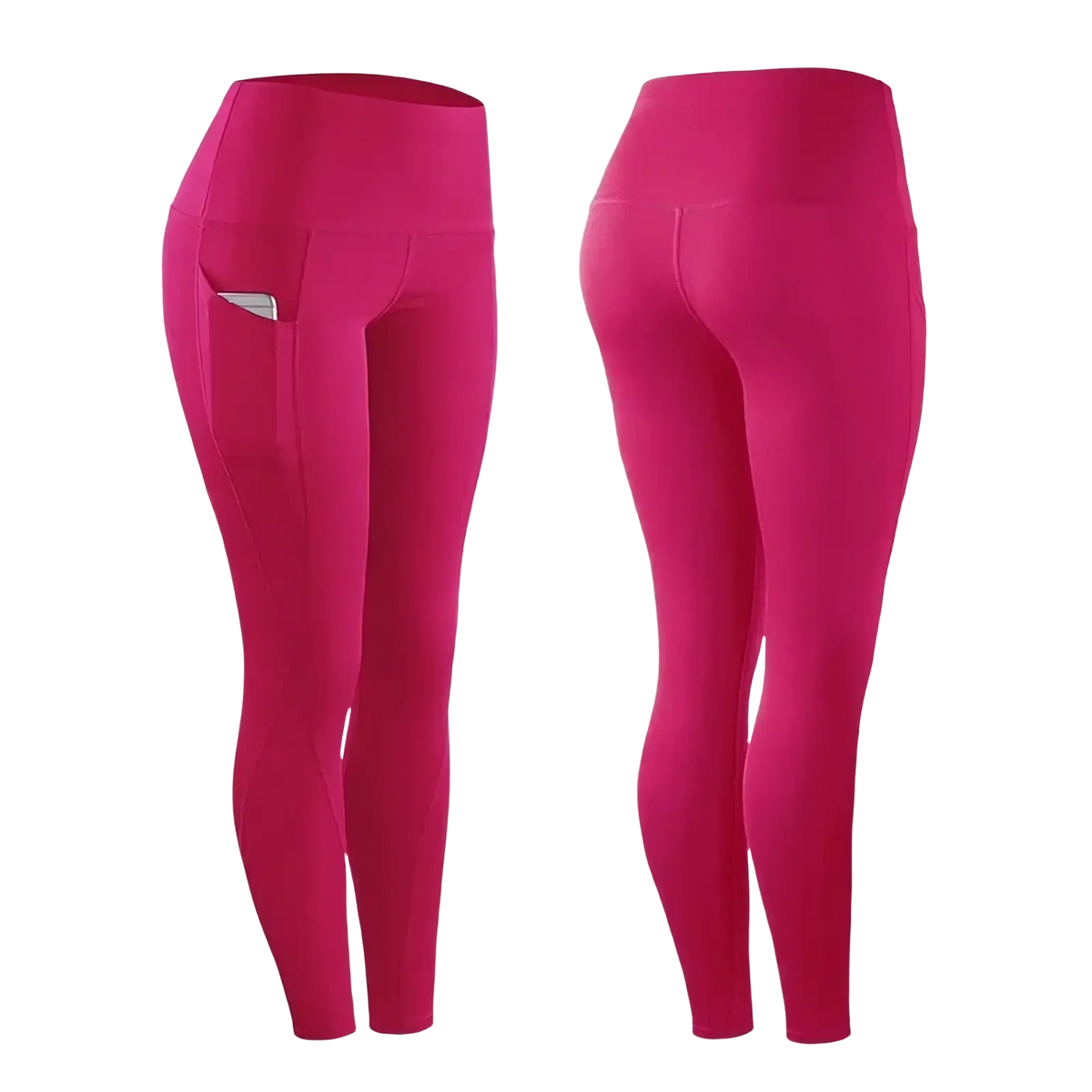 Women high waist pocket yoga leggings in vibrant fuchsia with sleek form-fitting design and side pocket detail