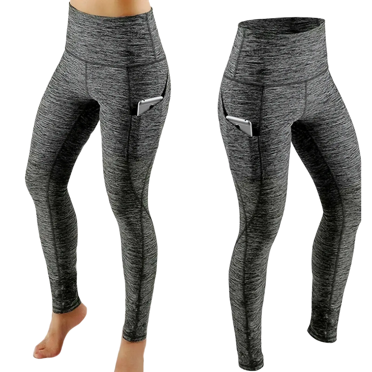 Women high waist gray heathered yoga leggings with side pockets made for comfort and functionality