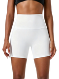 White high waisted bike shorts with smooth stretchy fabric finish designed for athletic use