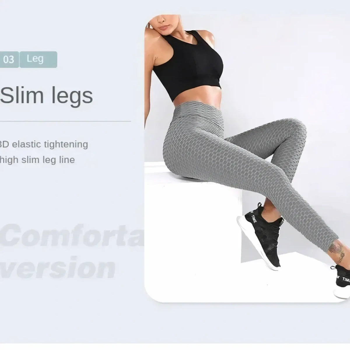 Gray honeycomb-patterned high-waisted compression yoga leggings designed for women with a supportive fit