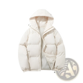 Cream-colored women hooded padded puffer jacket with quilted design, elastic cuffs, and warm insulation for cold weather