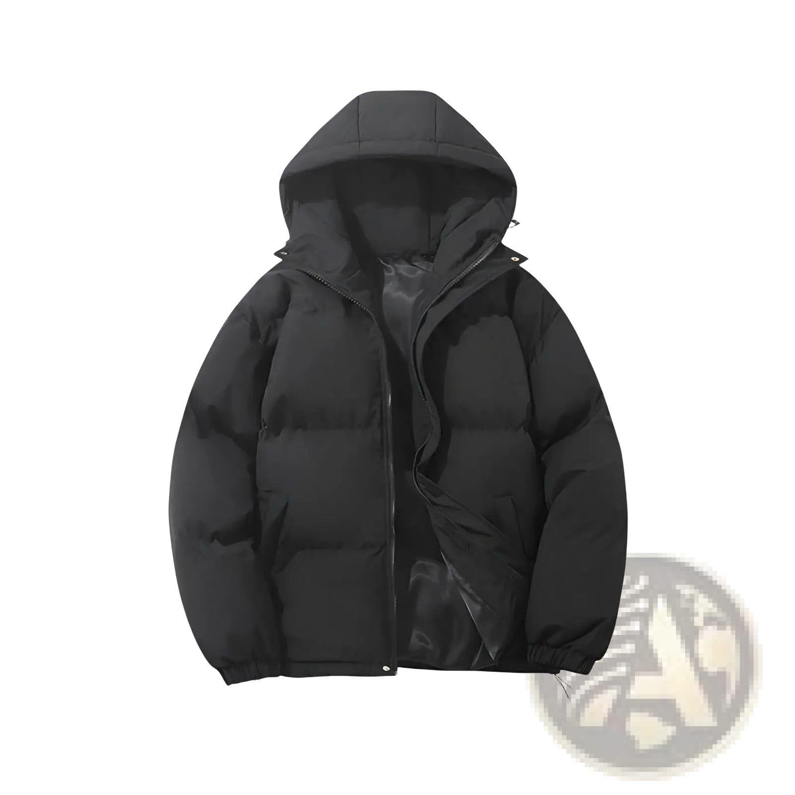 Black women hooded padded puffer jacket with quilted design and insulated material for cold weather