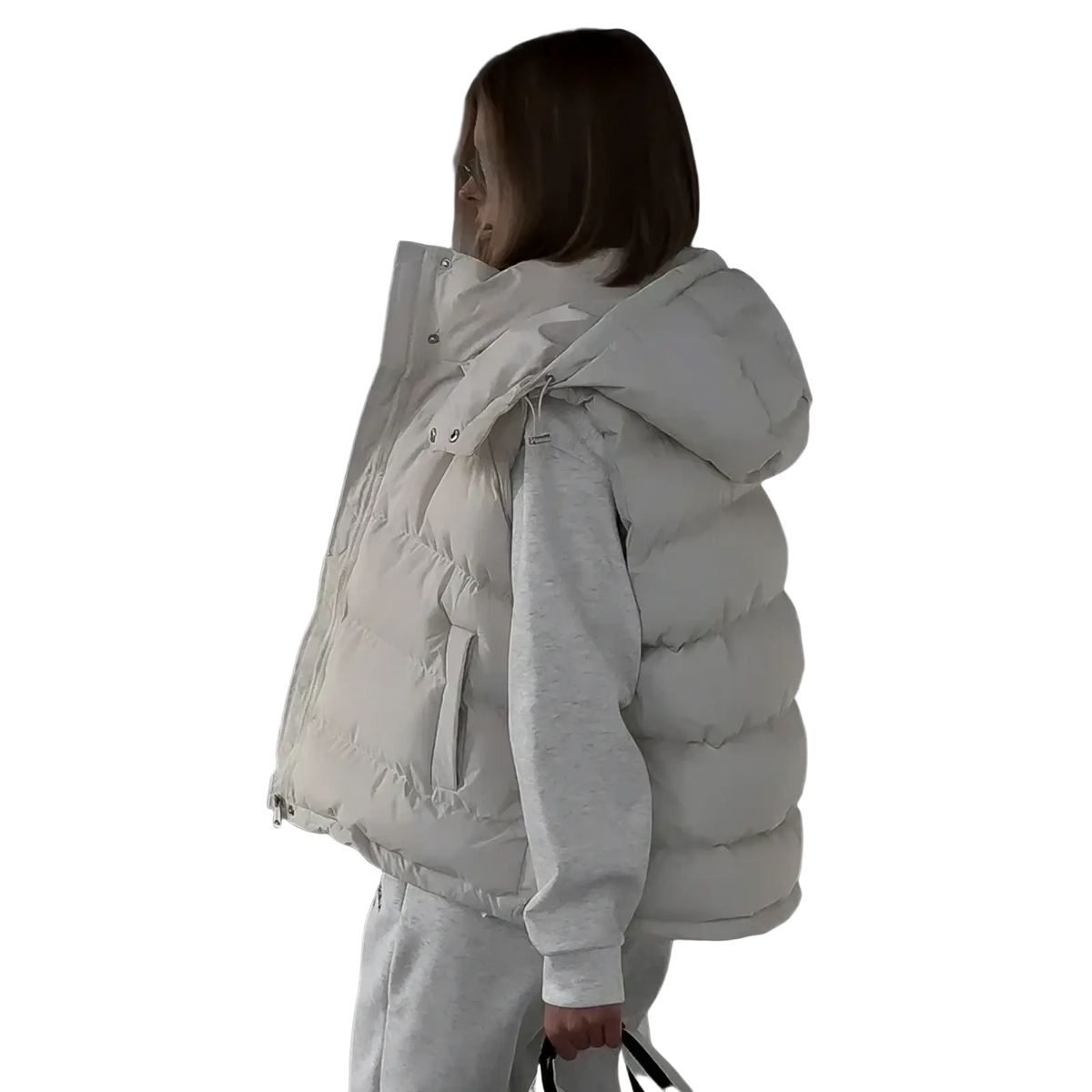 White hooded puffer vest with quilted design for women warm winter outerwear