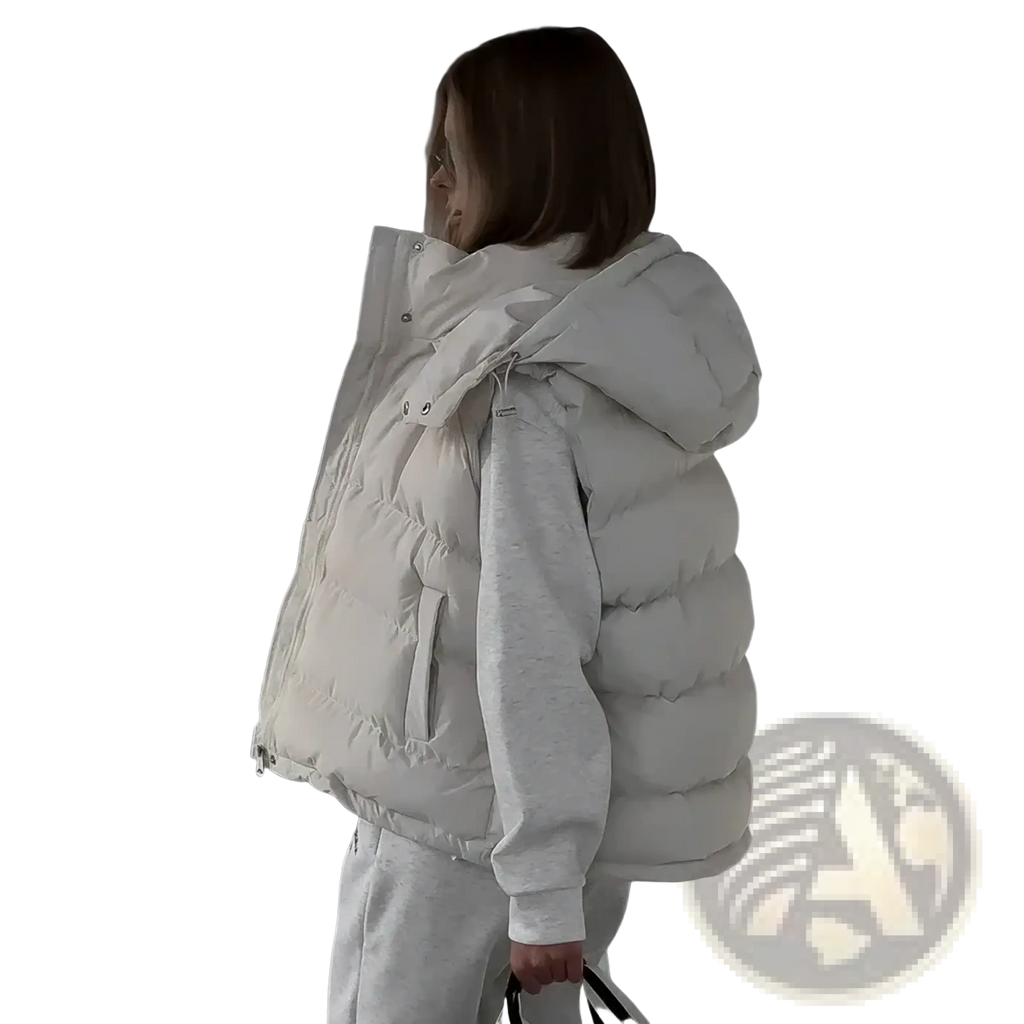White hooded puffer vest with quilted design for women warm winter outerwear