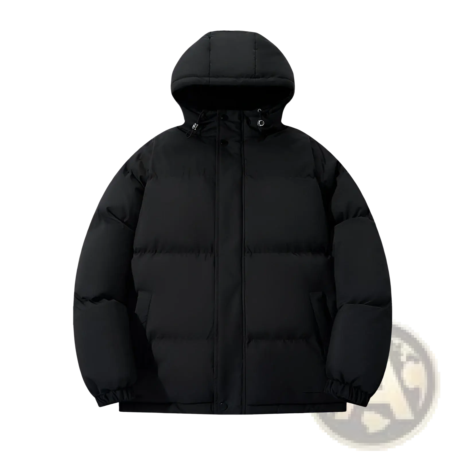 Black women hooded quilted puffer jacket featuring a warm insulated design ideal for cold weather wear