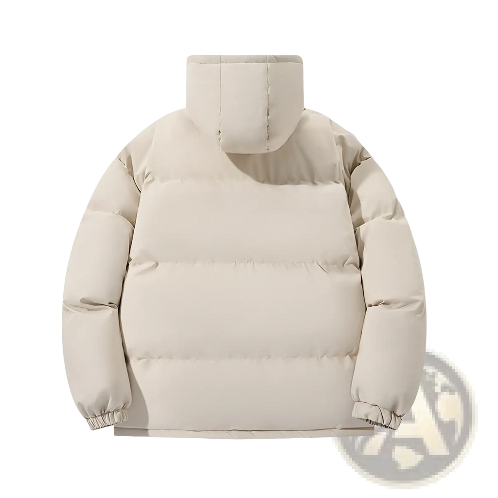 Women hooded quilted puffer jacket in beige with a quilted design and elastic cuffs for warmth and comfort
