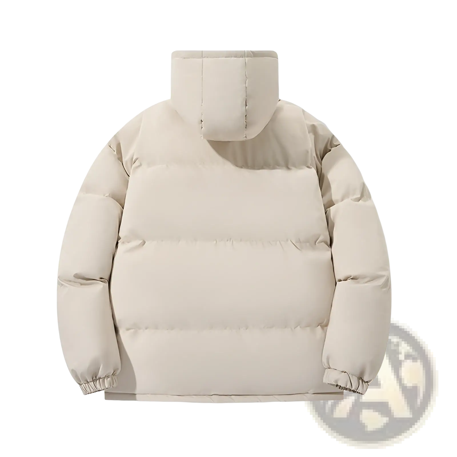 Women hooded quilted puffer jacket in beige with a quilted design and elastic cuffs for warmth and comfort
