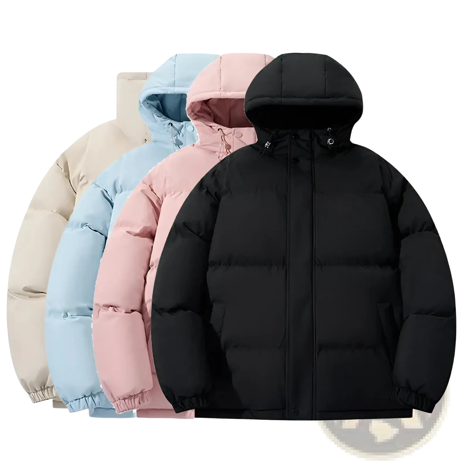 Black women hooded quilted puffer jacket featuring a warm insulated design with a hood and quilted pattern
