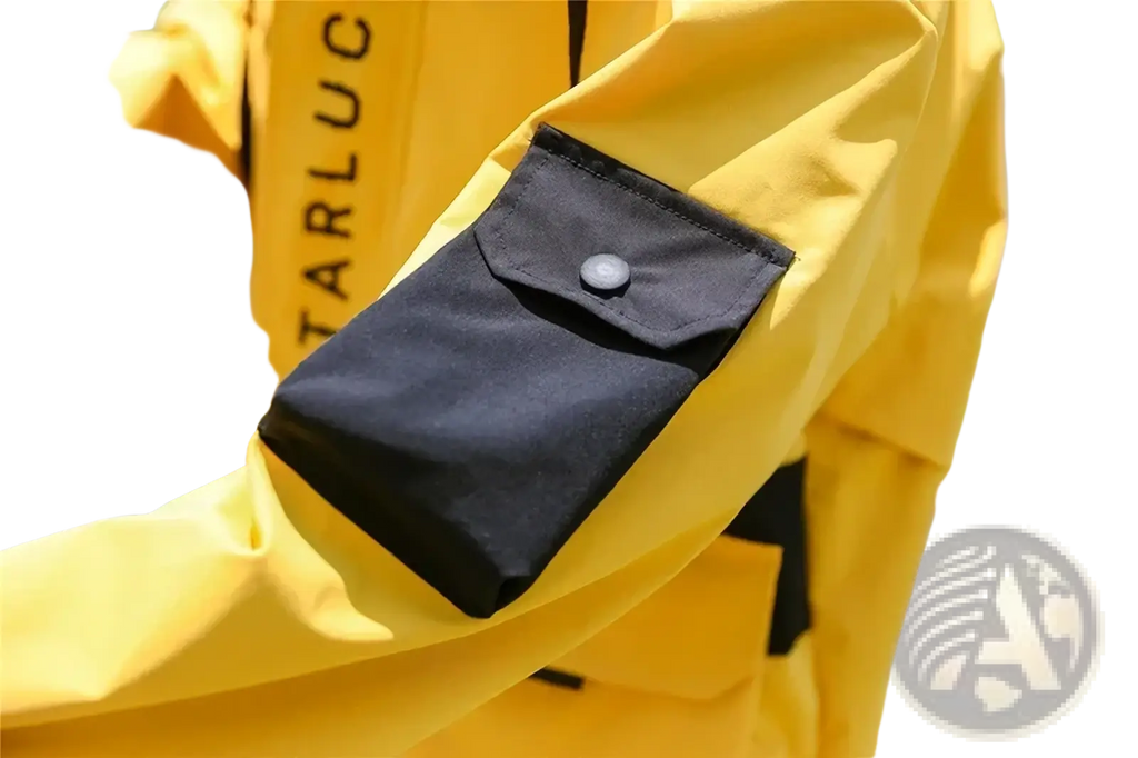 Women hooded trench coat casual loose outerwear in yellow waterproof material with black patch pocket and silver button