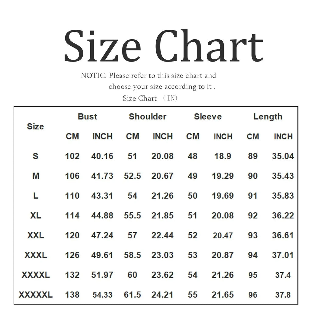 Size chart in centimeters and inches for women hooded trench coat long windbreaker in various sizes from S to XXXXXL