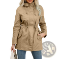 Beige hooded parka with drawstring waist and pockets featured in women hooded utility trench coat olive green product
