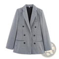 Women houndstooth plaid double breasted blazer in black and white with black buttons for formal wear
