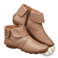 Beige leather women ankle boots with inner side zipper and visible stitching along the edges