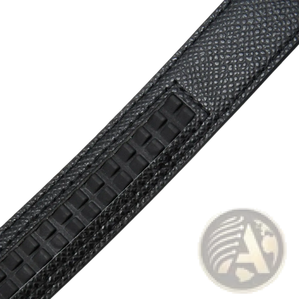 Black textured leather strap with pebbled finish and precise stitching on women leather belt automatic buckle thin waistband
