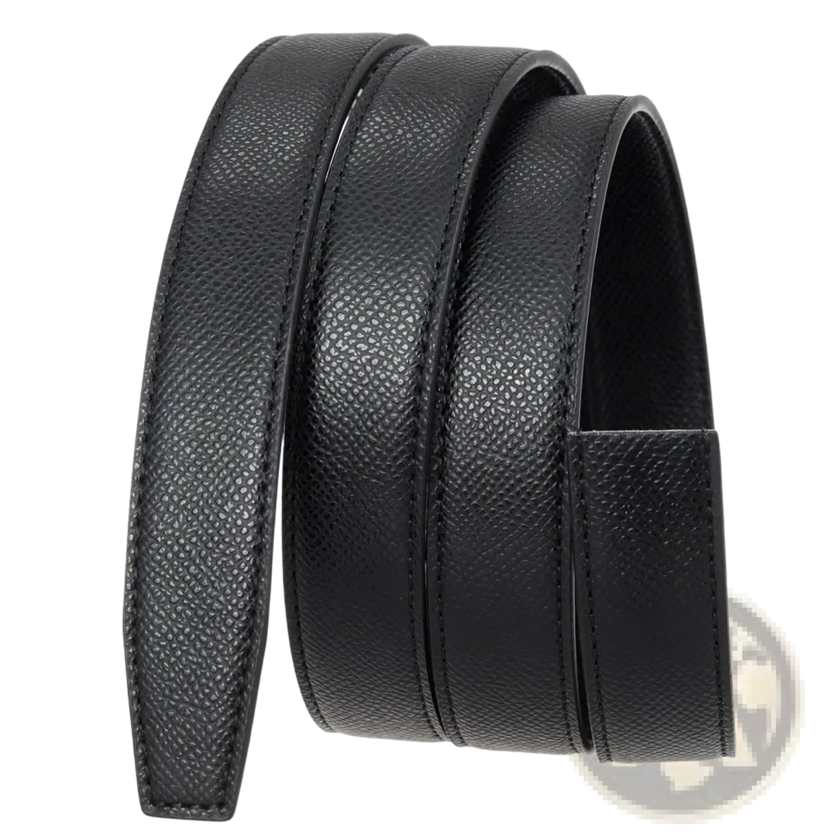 Black textured leather belt strap with subtle grain and precise stitching for women leather belt automatic buckle thin waistband