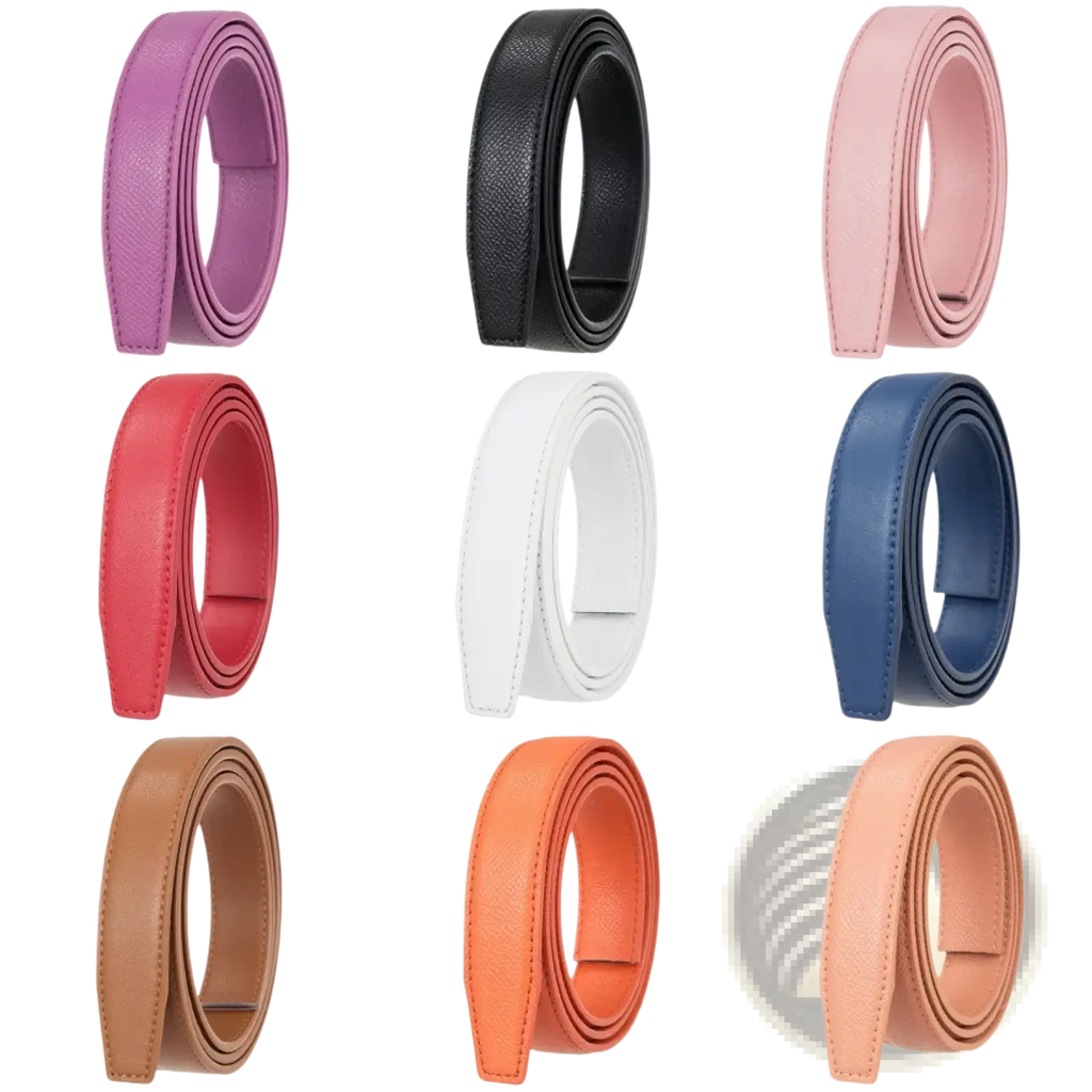 Women leather belt automatic buckle thin waistband with nine coiled straps in purple black pink red white blue tan orange and peach