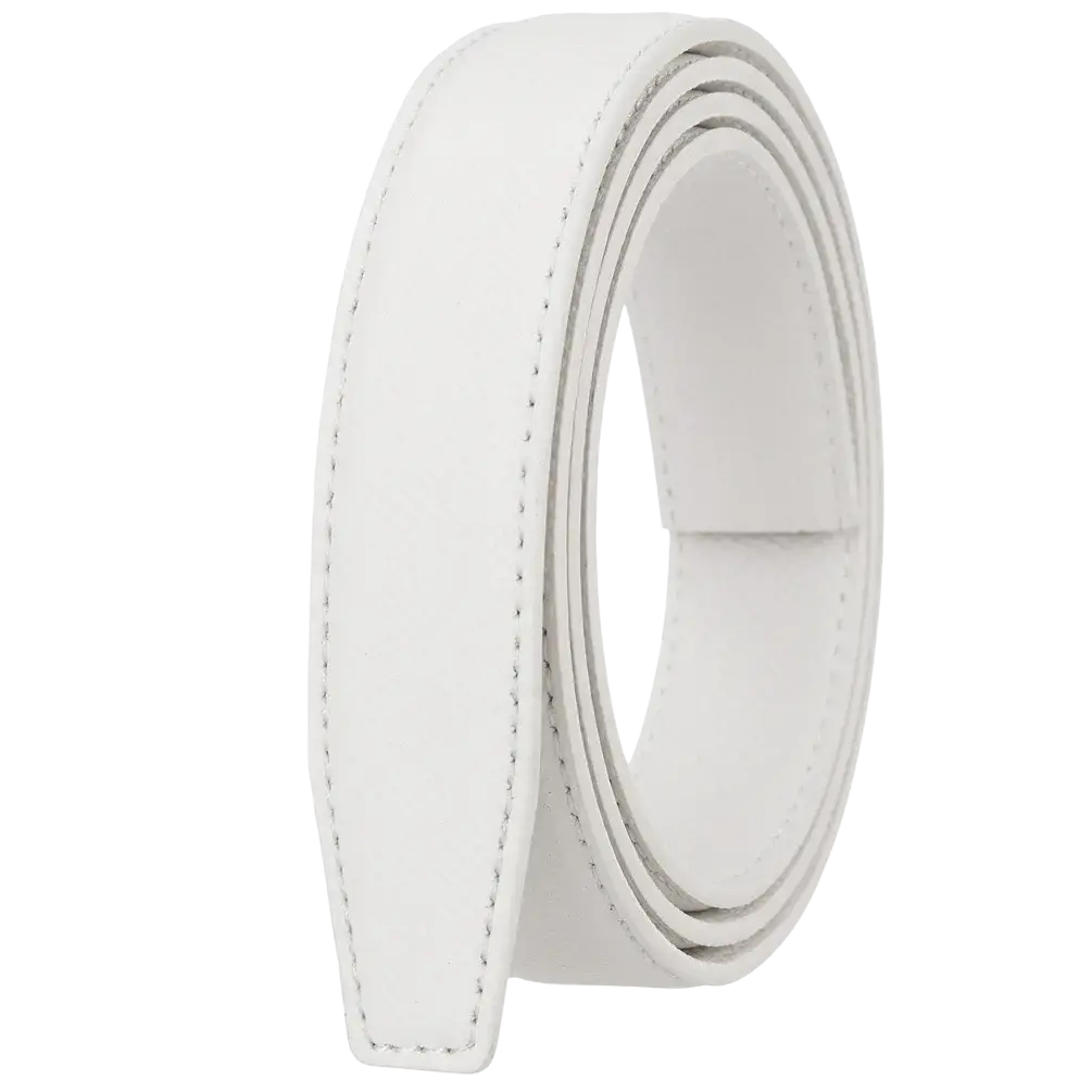 A sleek white leather women leather belt automatic buckle thin waistband with precise stitching along its edges