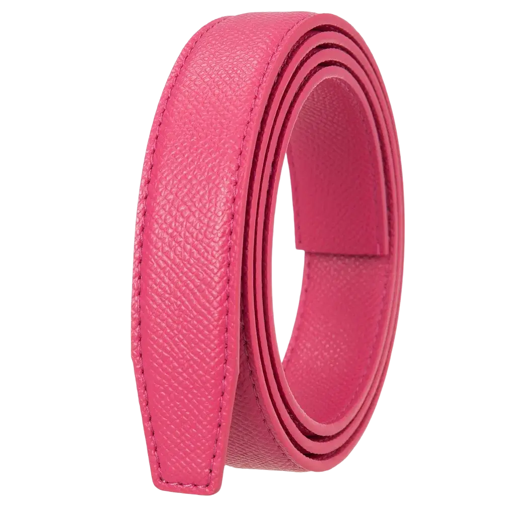 A vibrant pink women leather belt automatic buckle thin waistband with textured surface and precise stitching