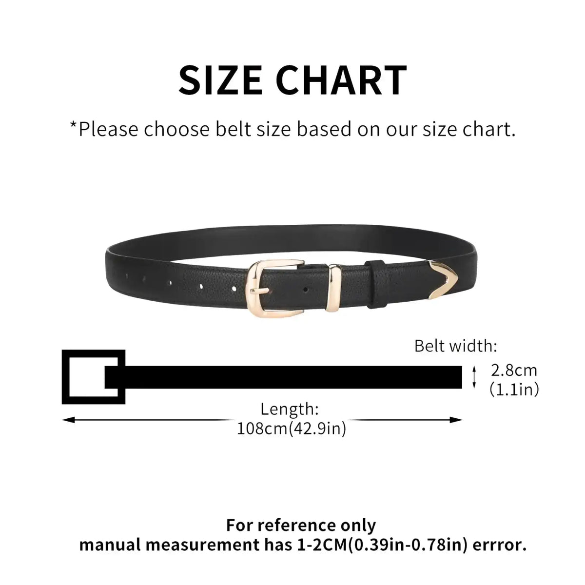 Black leather belt with gold-toned buckle and matching metal tip perfect as a jeans accessory for casual wear