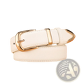 White leather belt for women with gold-toned buckle and tip ideal for casual pu jeans accessory use