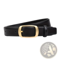 Black leather women leather belt with gold-toned rectangular buckle for jeans strap use