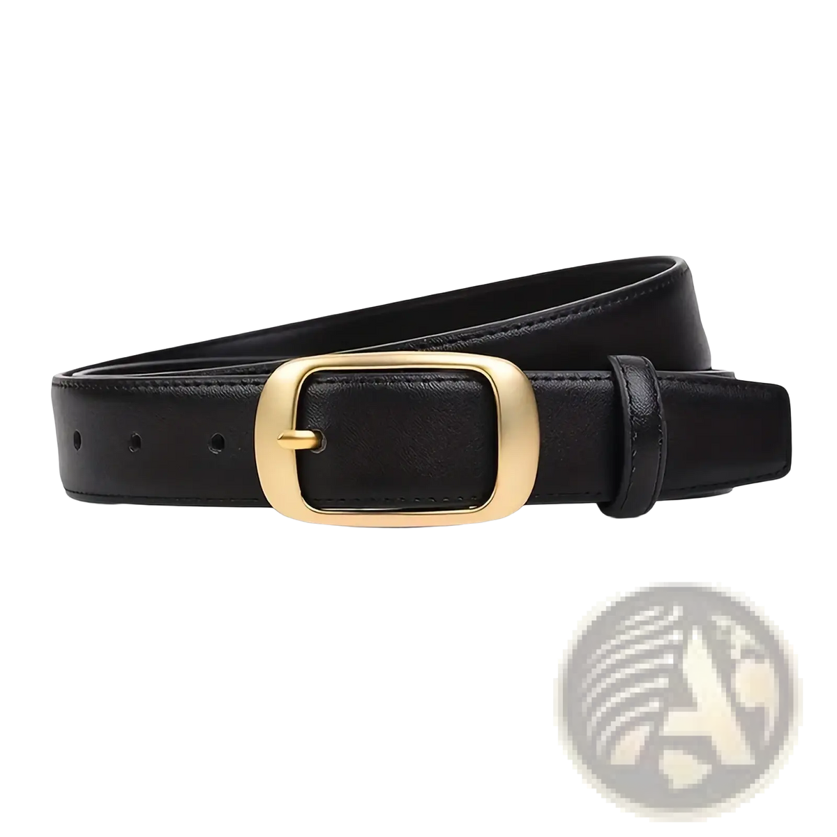 Black leather women leather belt with gold-toned rectangular buckle for jeans strap use