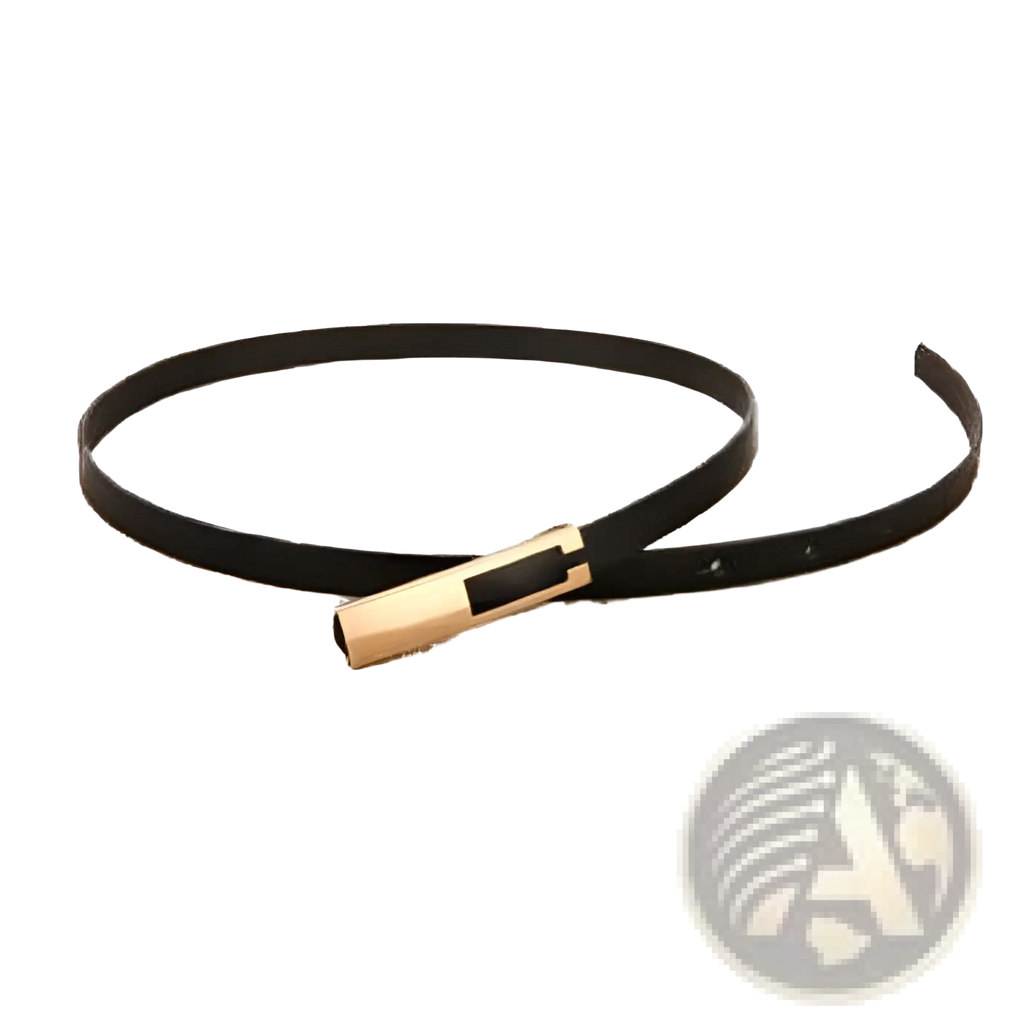 Black leather women leather belt with a slim gold-tone rectangular buckle from the red black white set