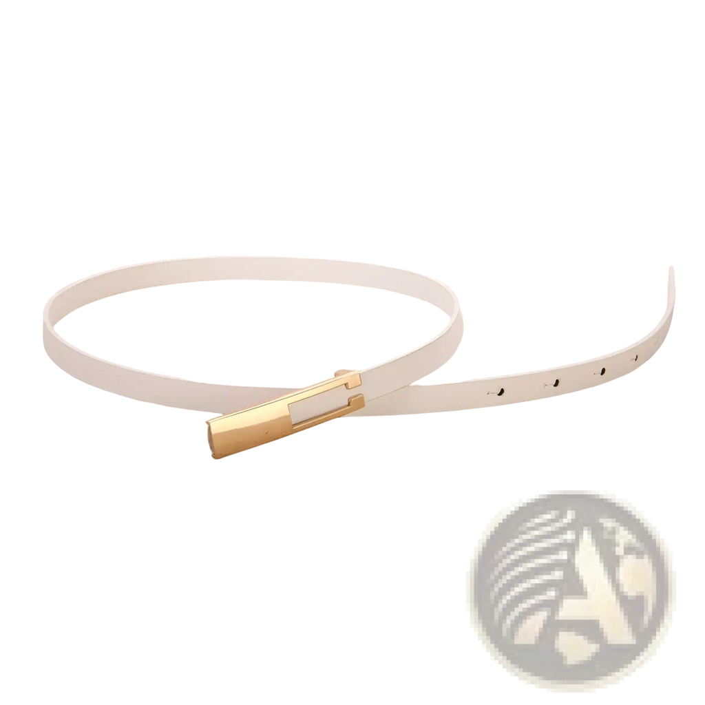 White leather women belt with a slim gold-tone rectangular buckle from red black white set