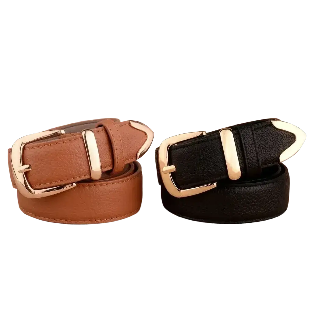 Brown and black leather belts with vintage pin buckle rose gold tone buckles for women vintage style accessories