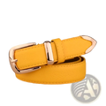 Women leather belt vintage pin buckle strap in bright yellow leather with polished silver-toned buckle and tip