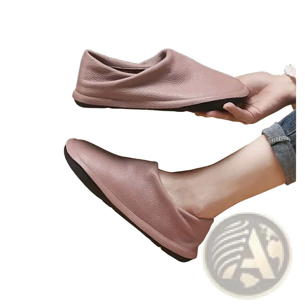 Soft pink leather slip-on flats with black rubber sole women leather flat shoes comfortable work footwear