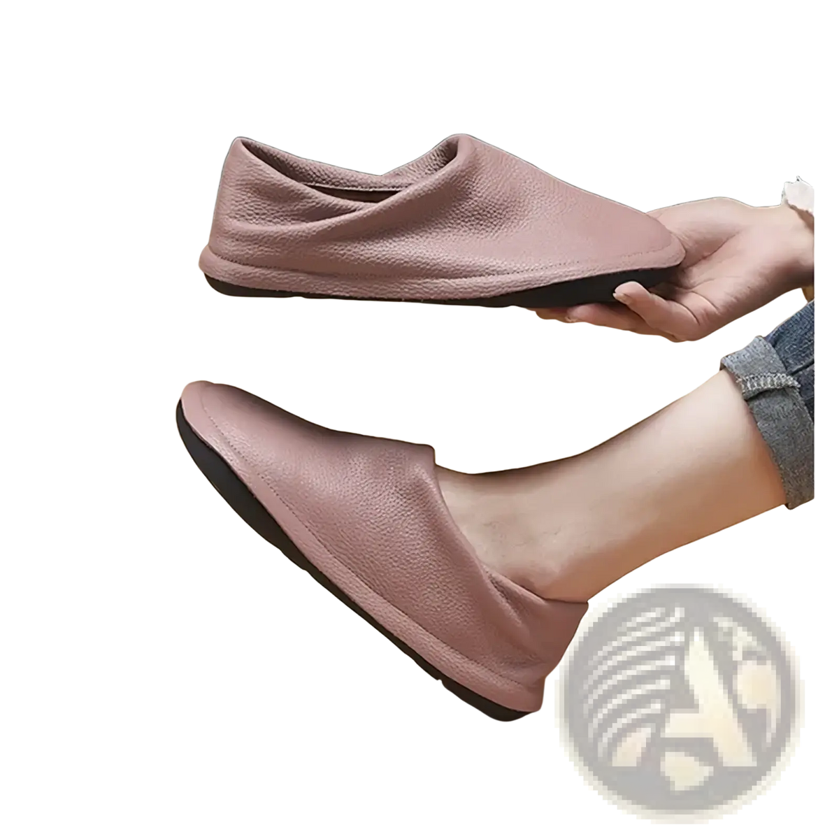 Soft pink leather slip-on flats with black rubber sole women leather flat shoes comfortable work footwear