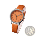 Women leather quartz watch featuring an orange suede strap with matching orange dial and silver-toned case