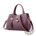 Purple textured leather women leather tassel handbag large shoulder tote bag with gold teardrop clasp and decorative tassel charm