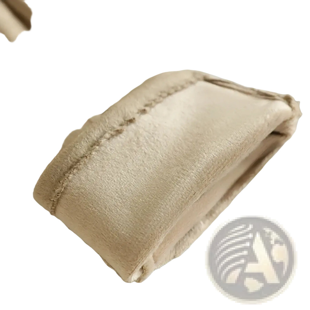Beige faux fur-lined leggings with plush texture and stitched cuffs paired with women leather winter gloves touchscreen