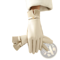 Cream-colored leather women leather winter gloves with touchscreen capability and gold-tone buckle accents back view
