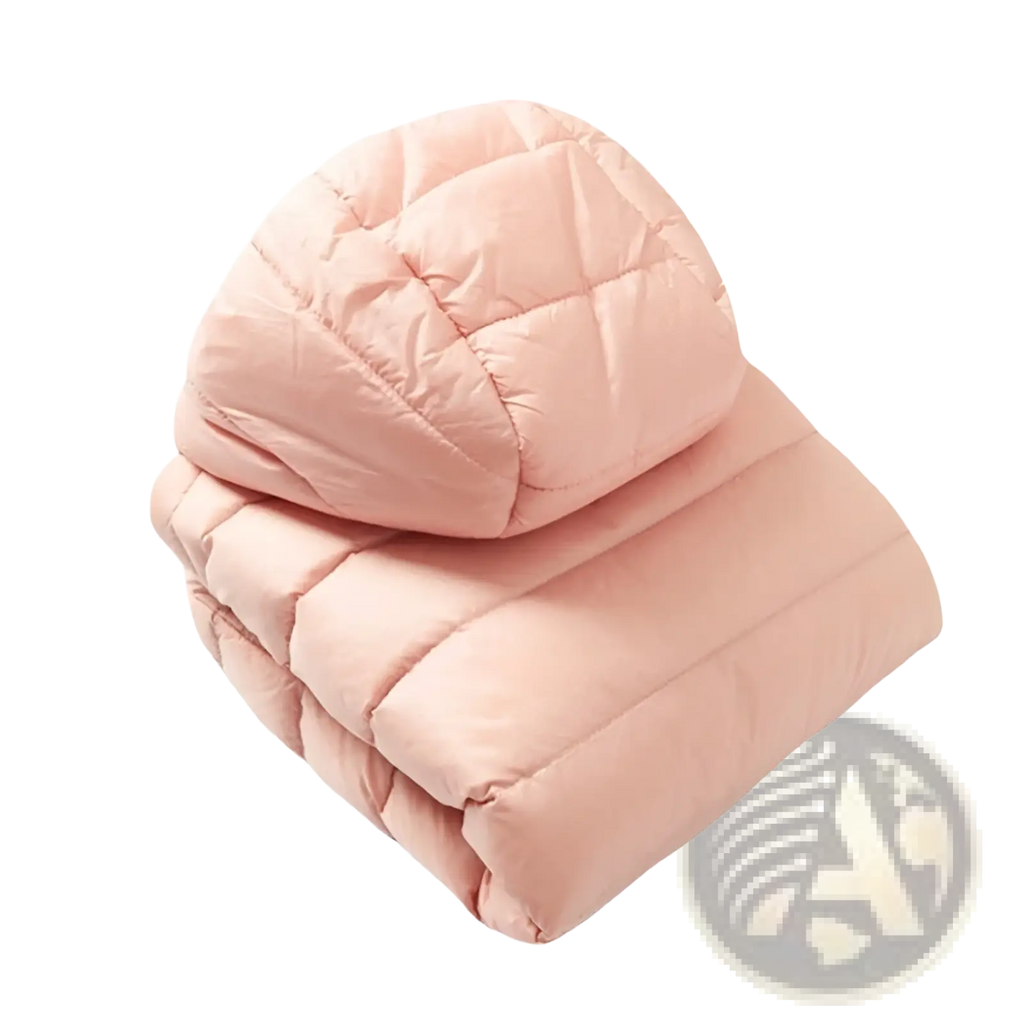 A soft blush pink quilted blanket with plush puffy texture and diamond stitching for lightweight comfort