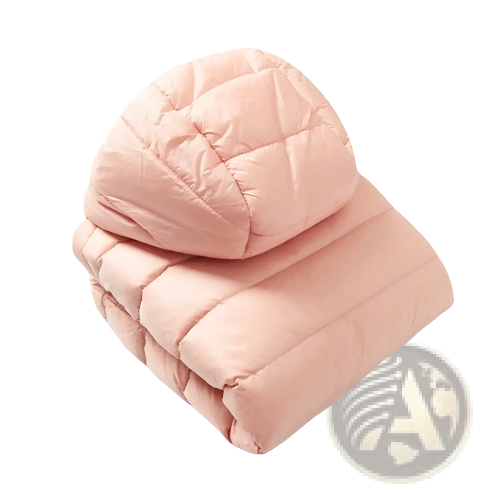 A soft blush pink quilted blanket with plush puffy texture and diamond stitching for lightweight comfort