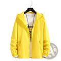 Women lightweight hooded windbreaker jacket in bright yellow with elastic cuffs and front zipper pockets